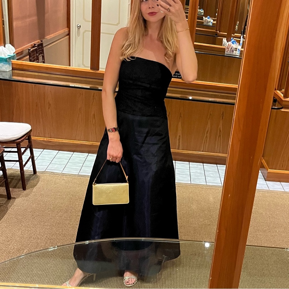90s Vintage Midnight Blue Strapless Etta Tulle Dress